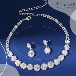 Bộ trang sức quý phái vòng cổ khuyên tai dự tiệc đính dá sang trọng phong cách nhẹ nhàng Larme accessories -BTS011