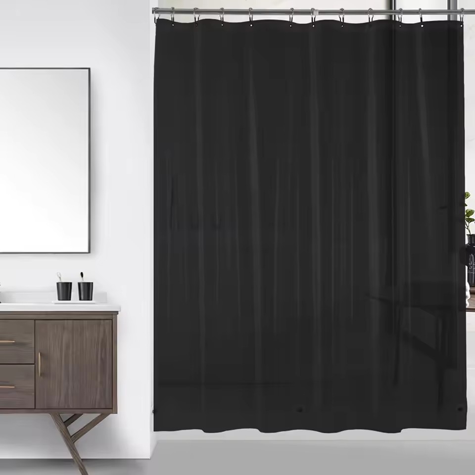 Rèm tắm tối giản màu đen PEVA 180cm - Vải chống thấm dày, Phụ kiện phòng tắm đơn giản hiện đại