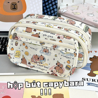 Hộp túi đựng bút 3 ngăn khóa kéo trong suốt dễ thương Capybara, My Melody