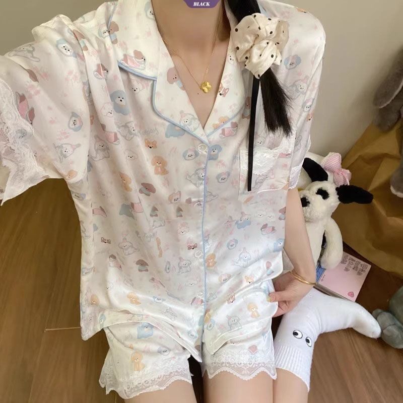 Ren Sweet Dog Áo Ngủ Bạc Hà Tay Ngắn, Phù Hợp Mùa Hè, Thời Trang INS
