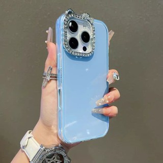 Ốp điện thoại hình mèo kim cương sang trọng màu trơn 2in1 cho iPhone 17Promax 16Promax 16Pro 12 13 14 15 Pro Max 11 15Plus Vỏ điện thoại silicon chống sốc cho nữ