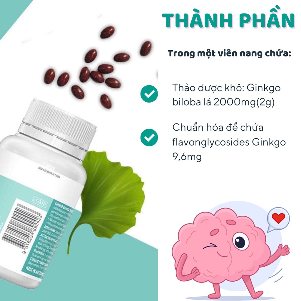 Viên uống bổ não úc Healthy Care Ginkgo Biloba hộp 100 viên