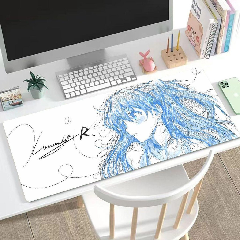 Tấm lót chuột nghệ thuật phác thảo Asuka Langley 90x40cm | Thảm để bàn dự thảo Evangelion | Vẽ bút chì phong cách Anime để học tập / chơi game