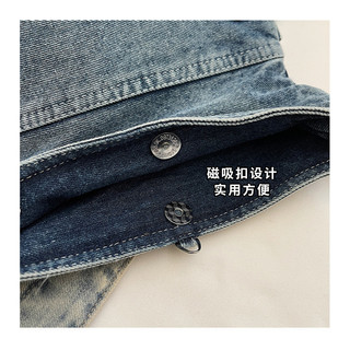 Túi Denim đeo vai có dây kéo nhẹ thông thường 2026