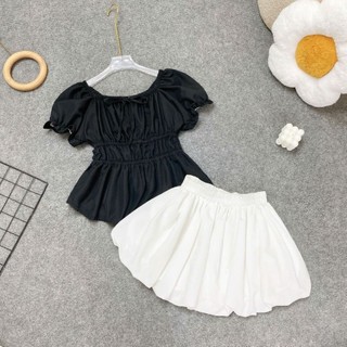 Set Áo Váy Bigsize Nữ Áo Peplum Vạt Xòe Dánh Babydoll Kèm Chân Váy Bí Cho Chubby 55-92kg A282-CV413