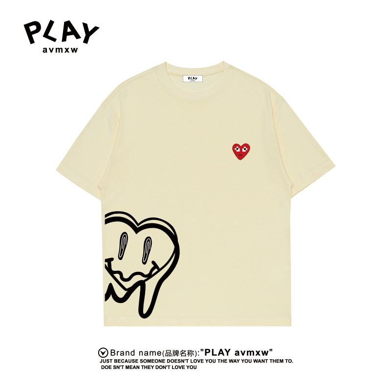 PLAY Áo thun ngắn tay mùa hè dạo phố phong cách cặp đôi dáng rộng cổ tròn thời trang hàng đầu