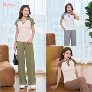 Set đồ nữ SUNFLY chất thun tăm áo cộc quần suông dài SFB3054