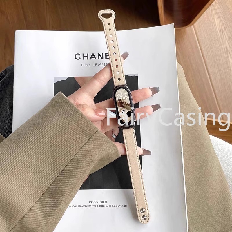 Dây Da Kinh Doanh Thời Trang Cho Xiaomi Mi Band 10 9 8 NFC Vòng Tay Cho Mi Band 10 Phụ Kiện Dây Đeo Tay Thay Thế
