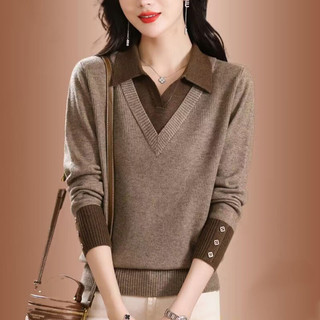Dệt Kim Dài Tay Giả Hai Mảnh Nữ Top Thu 2024 Phong Cách Mới Nữ Thời Trang Áo Sơ Mi Áo Len Đáy Áo Sơ Mi