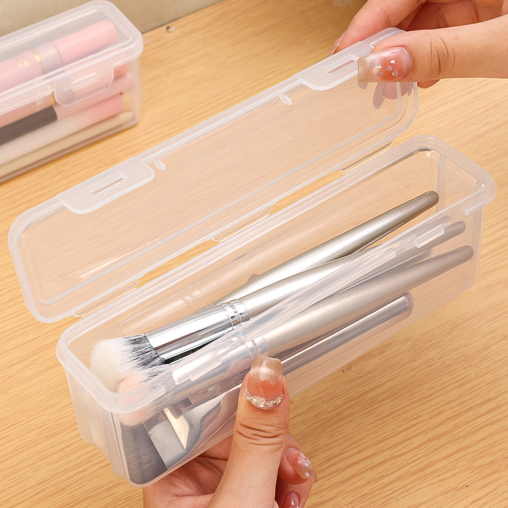 Hộp đựng cọ trang điểm trong suốt - Hộp đựng mỹ phẩm chống nước di động - Hộp đựng mỹ phẩm chống bụi hình chữ nhật để viết văn phòng phẩm, bộ đồ ăn - Hộp đựng đa chức năng có nắp đậy