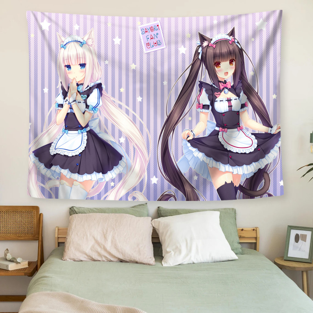 Tấm thảm treo tường Nekopara Chocola & Vani có kẹp Tấm thảm Polyester Trang trí nội thất