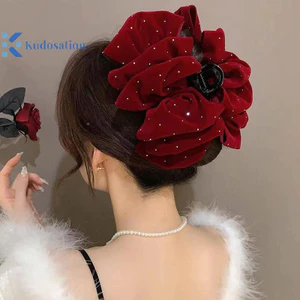 Kudosation 1 Đen Đỏ Nhung Nơ Kẹp Tóc Cho Nữ Công Chúa Lấy Móng Vuốt Tóc Mũ Đội Đầu Kẹp Tóc Lớn Phụ Kiện Tóc Bé Gái