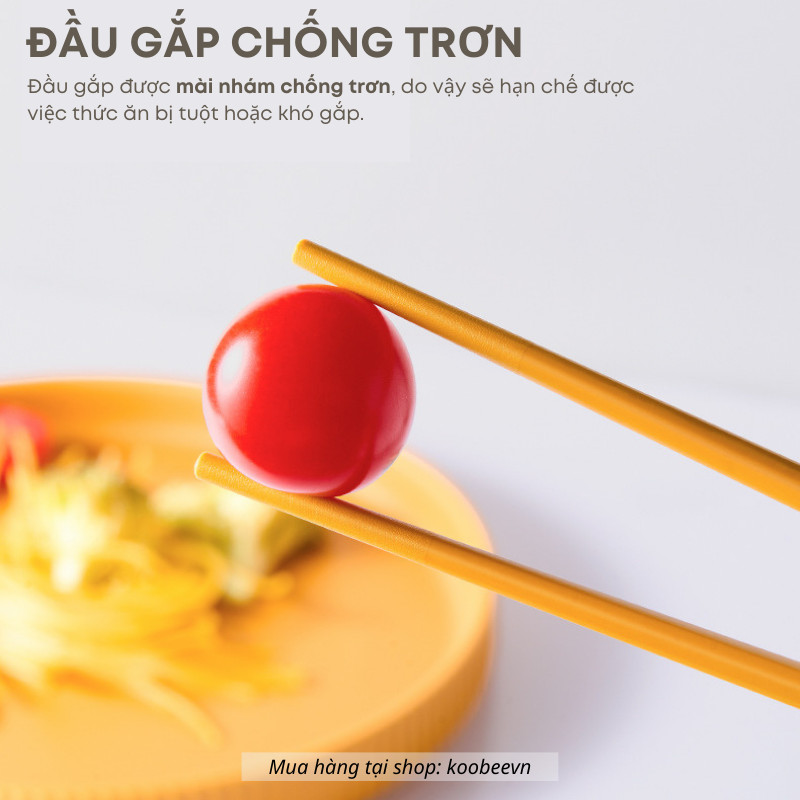 Bộ Đũa Sợi Thuỷ Tinh Đầu Nghiêng Hình Gấu 5 Màu Kháng Khuẩn Không Mốc Chống Trơn Chịu Nhiệt Cao Cấp | 142