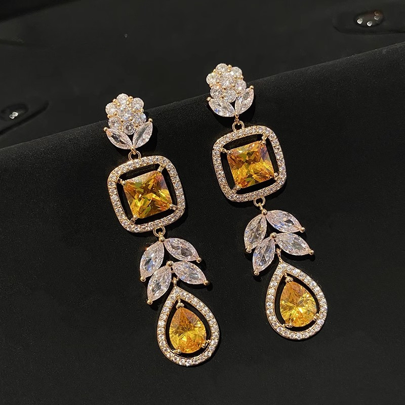 S925 Bạc Kim Hoa Nhiều Màu Sắc Giọt Nước Bông Tai Dài Nữ Ánh Sáng Sang Trọng Full Zircon Tinh Tế Bông Tai