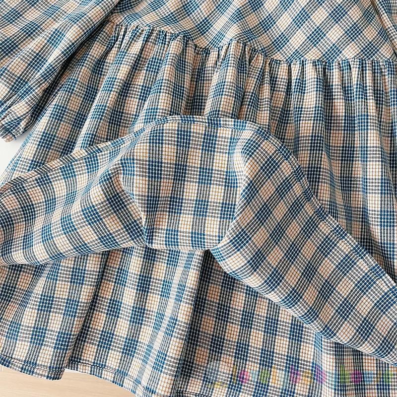 Lbh-đầm Kẻ Sọc Bé Gái Ruffle Viền Cổ Tròn Dài Tay Chữ A Đầm Công Chúa Cho Mùa Thu Xuân