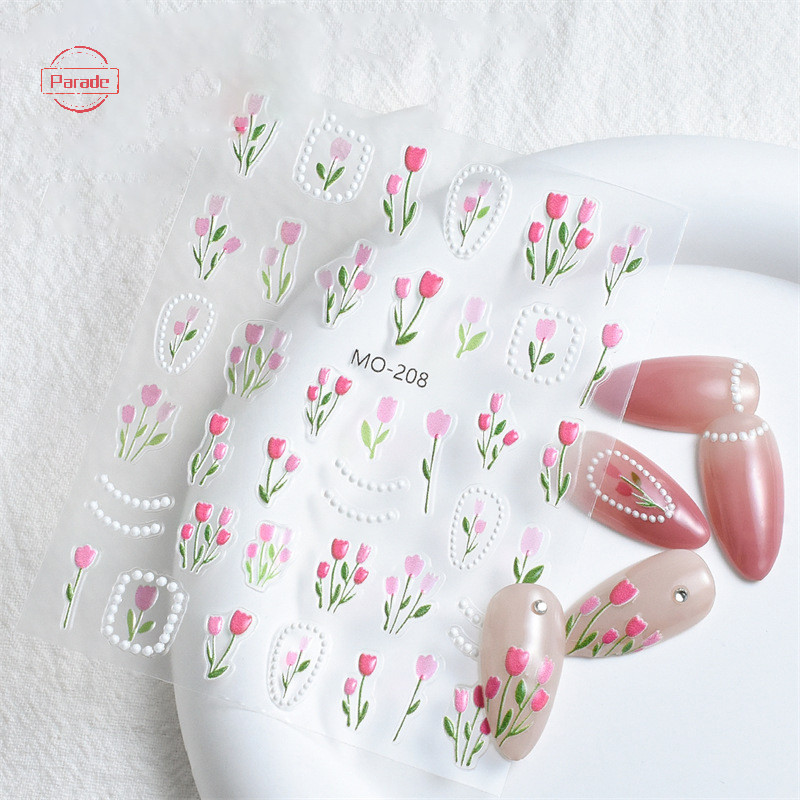 Diễu Hành 5D Hoa Dán Móng Tay Thiết Kế Mùa Xuân Lá Hoa Tự Dính Đề Can Móng Tay Nhỏ Tươi Hoa Thanh Trượt Làm Móng Tay Trang Trí VN
