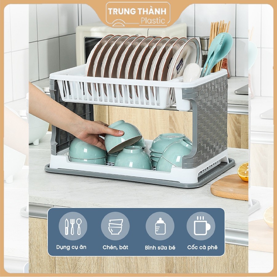 Kệ giá úp bát đĩa 2 tầng  ráo nước mẫu mới nhất Trung Thành Plastic