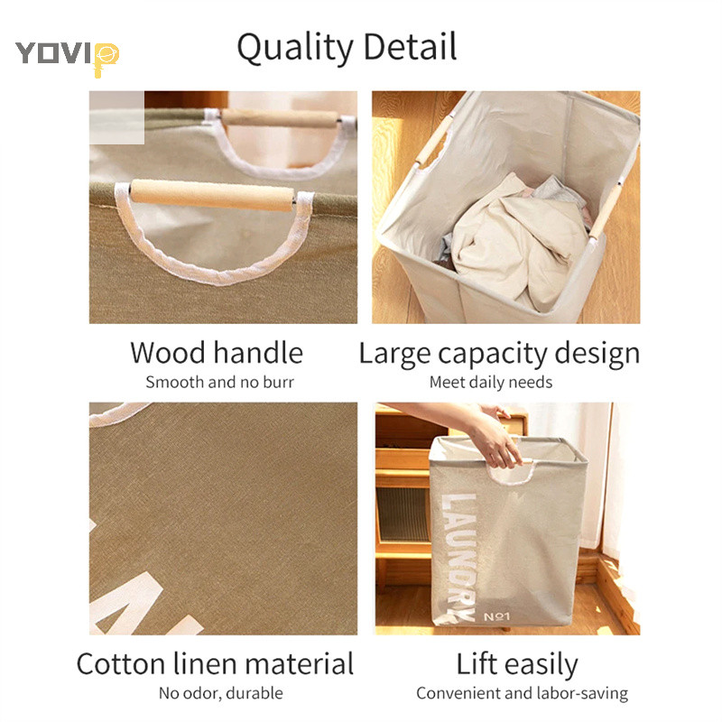 Yovip Giỏ Giặt Chống Thấm Nước Vải Lanh Cotton Bẩn Quần Áo Giỏ Giặt Sắp Xếp Có Thể Gập Lại Đồ lặt vặt Túi Bảo Quản Foldabling Hamper VN