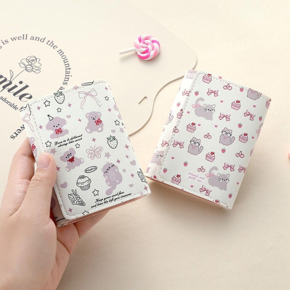 Ví đựng tiền xu SAMO, Ví ngắn hoạt hình Kitty, Túi đựng tiền bằng da PU nơ sinh viên
