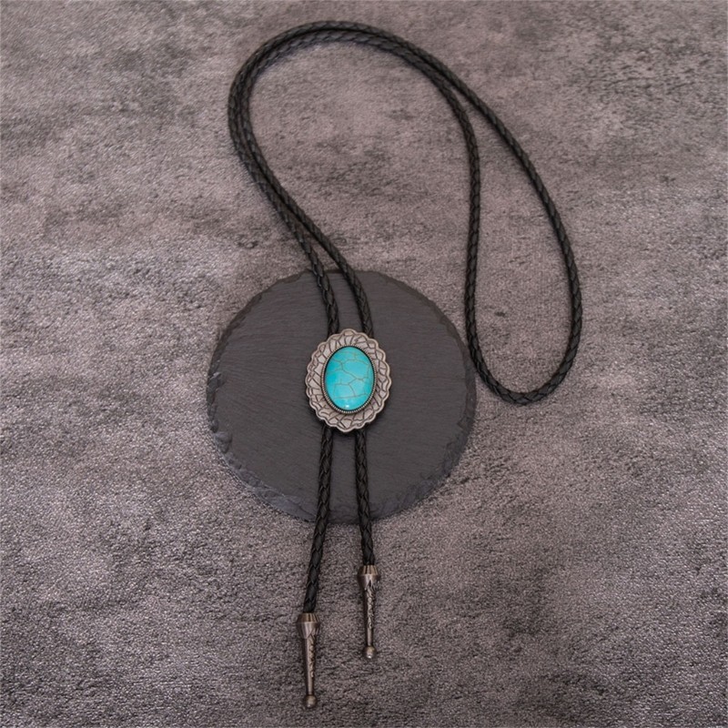 Bầu trời Nam Rodeos Bolo Tie với mặt dây chuyền ngọc lam và dây da bện điều chỉnh được - Trang sức phương Tây