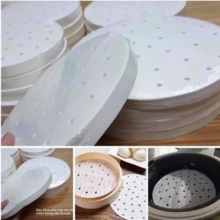 Set 100 giấy nến đục lỗ lót nồi chiên không dầu nướng bánh hấp bánh bao tiện lợi