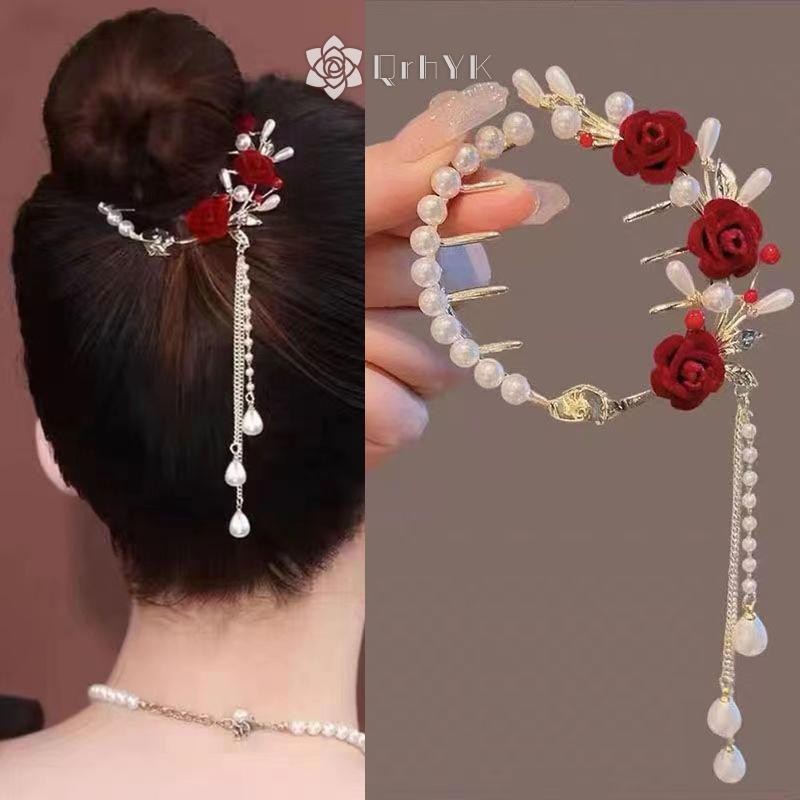 Qrhyk Thanh Lịch Móng Vuốt Tóc Tóc Đuôi Ngựa Khóa Đuôi Ngựa Ngọc Trai Kim Cương Giả Ngọc Trai sel Kẹp Tóc Mũ Đội Đầu Mới