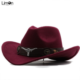 Feeeddi Đơn Giản Vành Mũ Len Jazz Mũ Phong Cách Anh Quốc Top Hat Bull Head Belt Màu Trơn Mũ Cao Bồi Phương Tây