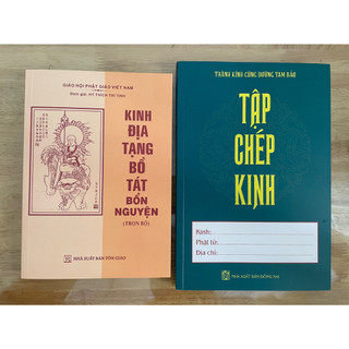 Sách - Combo Kinh Địa Tạng Bồ Tát Bổn Nguyện và Vở Chép Kinh ( bìa xanh) ( Tặng kèm Tờ Kinh Từ Bi Sám Hối)