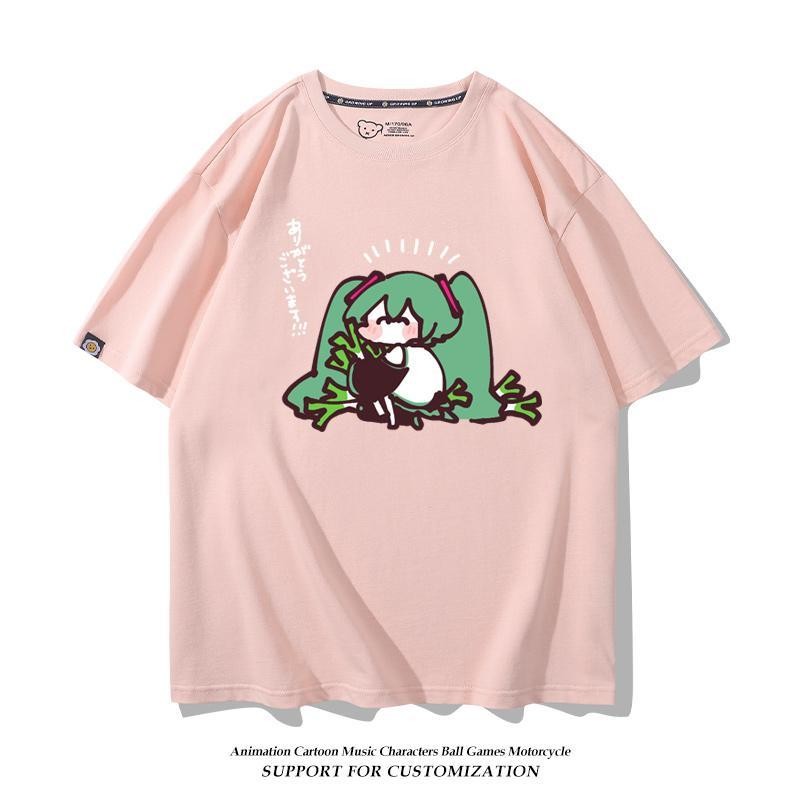 [Giao hàng trong ngày] Áo thun cỡ lớn Cotton Phiên bản Q Hatsune Miku Mùa hè nam nữ dáng rộng in hình cổ tròn dễ thương