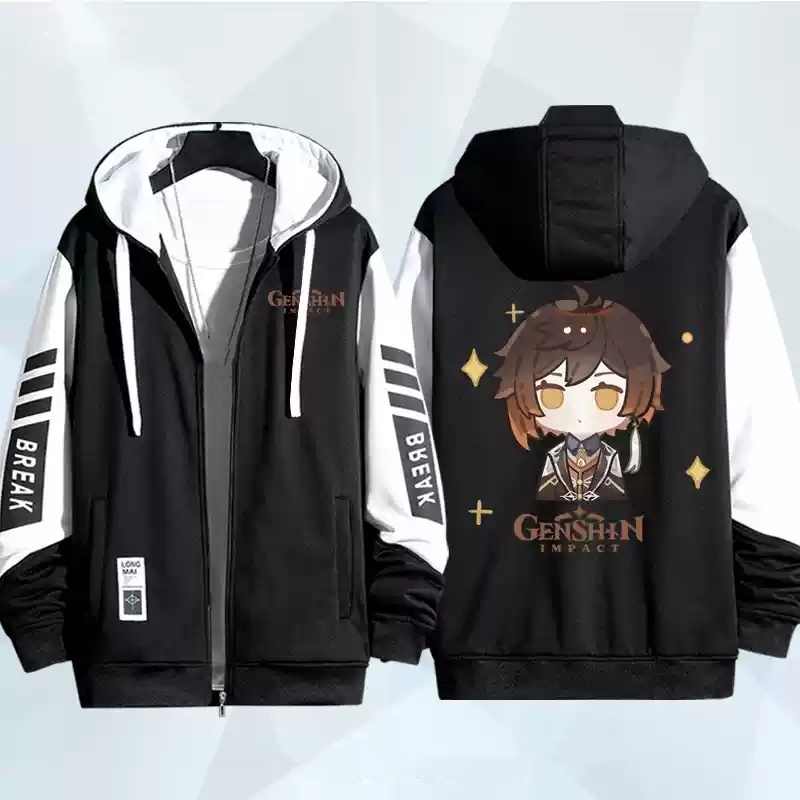 Squ3 Genshin Impact Wanderer Balladeer Xiao Zhongli Kaedehara Kazuha áo khoác dây kéo Áo khoác cardigan áo len Cosplay