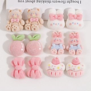 Phim hoạt hình đổ xô thỏ trắng màu hồng nơ cà phê Gấu kẹp tóc phụ kiện trang sức Tự Làm Miếng dán nhựa