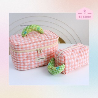 Túi đựng mỹ phẩm Melody sọc ca rô 2 kích thước makeup bag