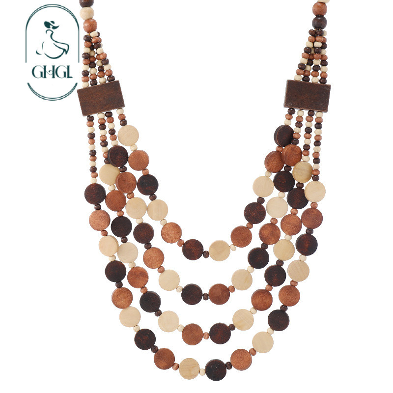 GHGl❤️Trăm Kiểu Thiết Kế Ban Đầu Đá Gỗ Handmade Retro Phóng Đại Bằng Gỗ Đính Hạt Vòng Cổ Melade Kỳ Nghỉ Phong Cách Dân Tộc Nữ Bohemian Dài Niche Áo Len Dây Xích Bông Tai Bãi Biển Độc Quyền Không Khí Trang Sức