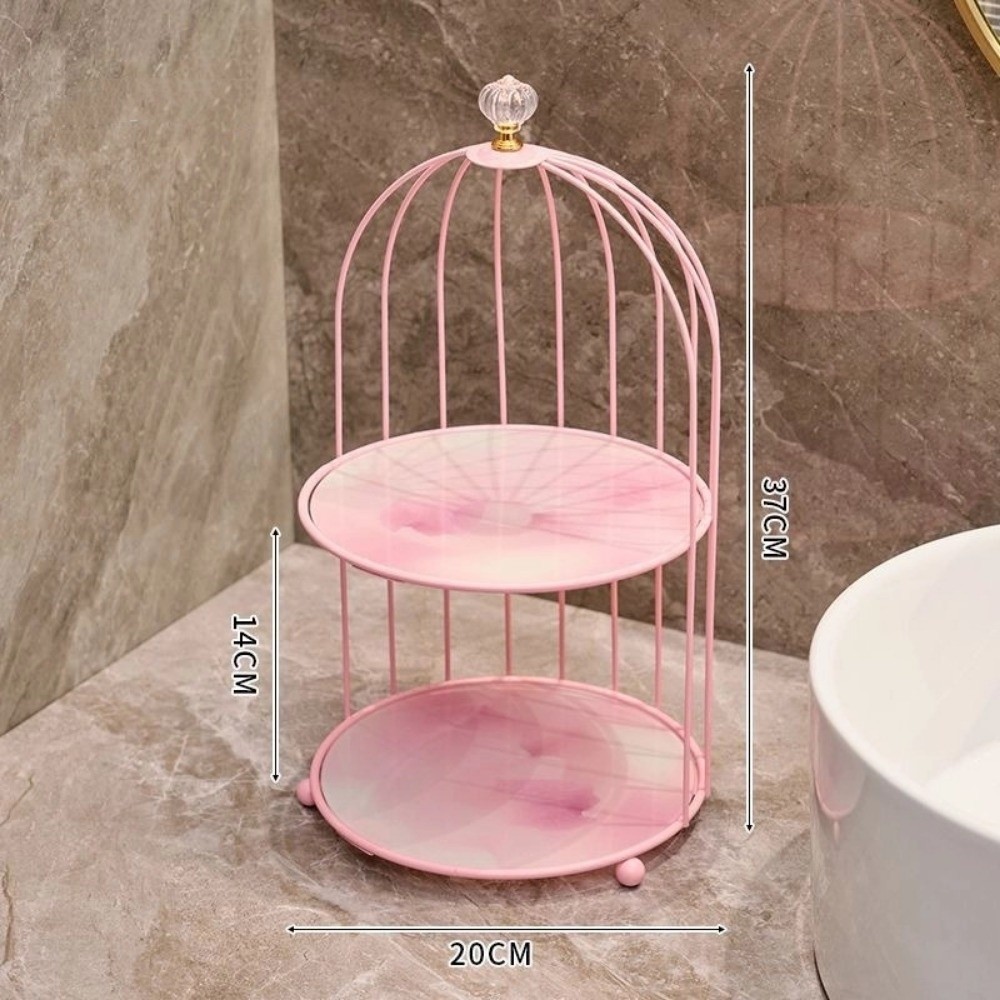 Kệ đựng mỹ phẩm AMBU, Kệ đựng đồ trang điểm hai lớp Iron Art, Bàn trang điểm sang trọng Hộp đựng lồng chim dung tích lớn Dụng cụ trang điểm