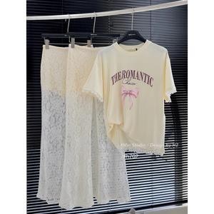 Set áo cotton cao cấp in nơ phối quần ren ống loe slay sang chảnh dành cho nữ mặc đi chơi du lịch xịn - Baotrang.clothes