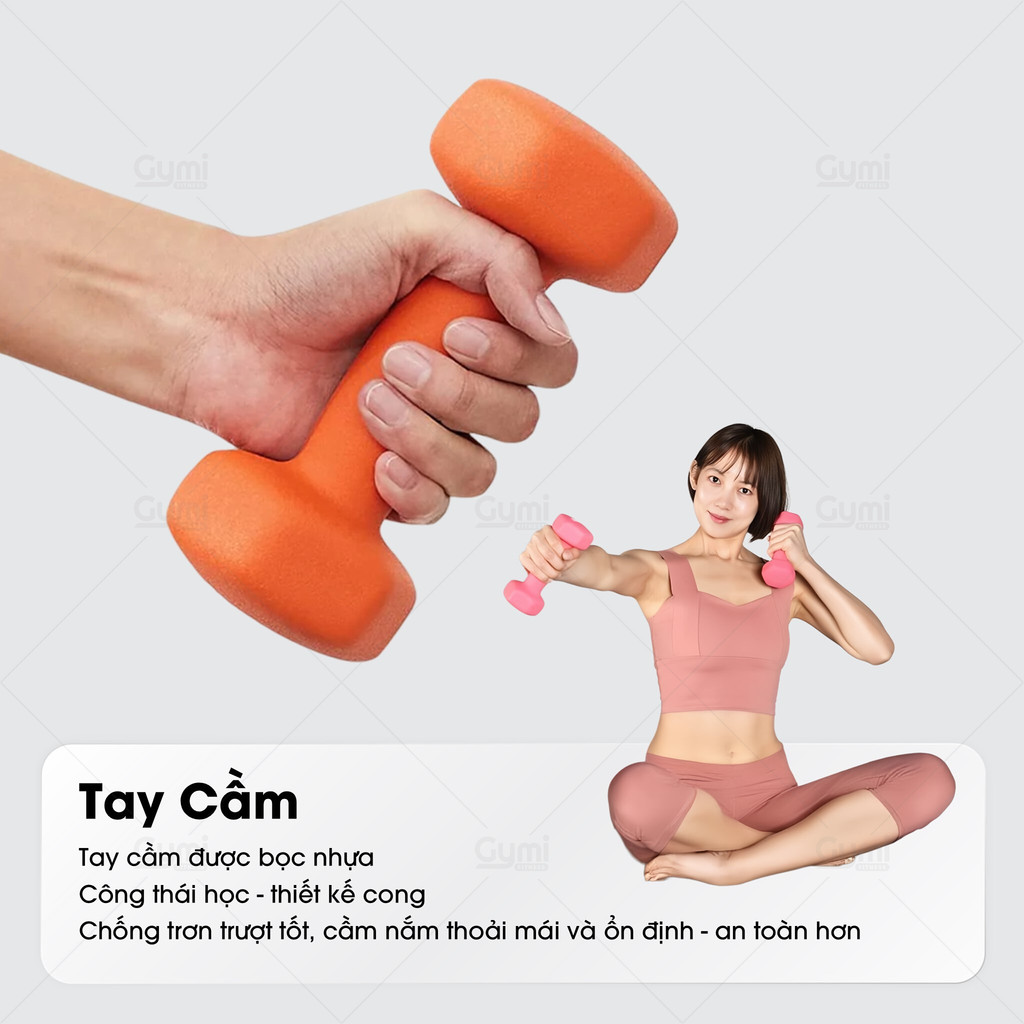 [1 Cái] Tạ Tay Nữ Bọc Cao Su Chống Trượt - Tạ Gang Tập Gym Yoga 1kg, 2kg, 3kg, 5kg - GYMI- DỤNG CỤ TẬP GYM - TaTay