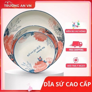 Set Đĩa Sứ Tráng Men Cao Cấp – Họa Tiết Hoa Sang Trọng Bông 48 – Trường An VN