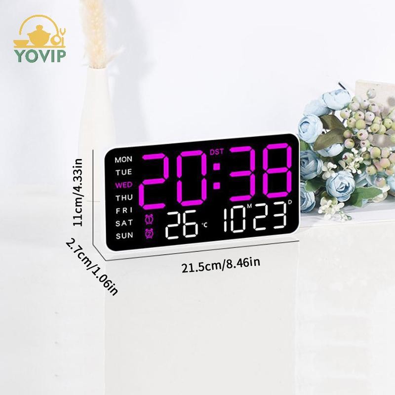 YOVIP Đồng hồ treo tường kỹ thuật số lớn Ngày tuần Hiển thị nhiệt độ Bàn điều khiển bằng giọng nói Đồng hồ báo thức LED Độ sáng Có thể điều chỉnh Đồng hồ 12 / 24H VN