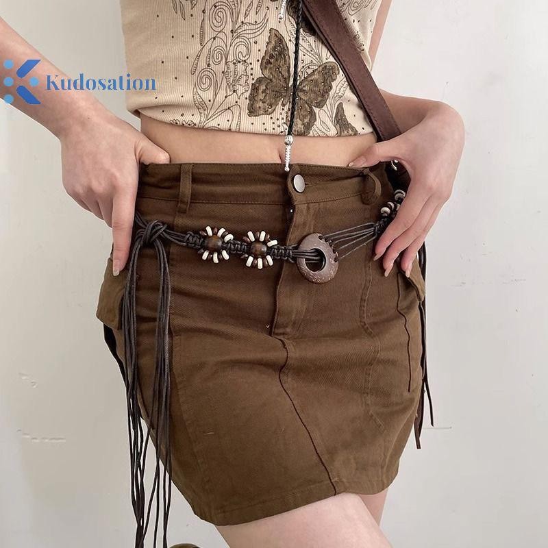 Kudosation Vintage Phong Cách Dân Tộc Dệt Tay Dây Thắt Lưng Nữ Trang Trí Dây Thắt Lưng Đa Năng Bohemian Y2K Thắt Lưng