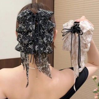 Kẹp Tóc Nơ Ruy Băng Nhiều Lớp Phong Cách Retro, Phù Hợp Cho Đuôi Ngựa Và Phụ Kiện Thời Trang