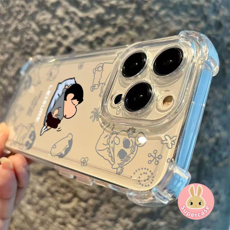 Vỏ AirBag màu đen hoạt hình cho iPhone 17 Air 16 15 14 Plus 13 12 Mini 11 Pro Max XR XS Max X 8 7 6 6s Plus SE3 SE2 Vỏ điện thoại chống sốc mềm mại dễ thương Crayon Shin-chan