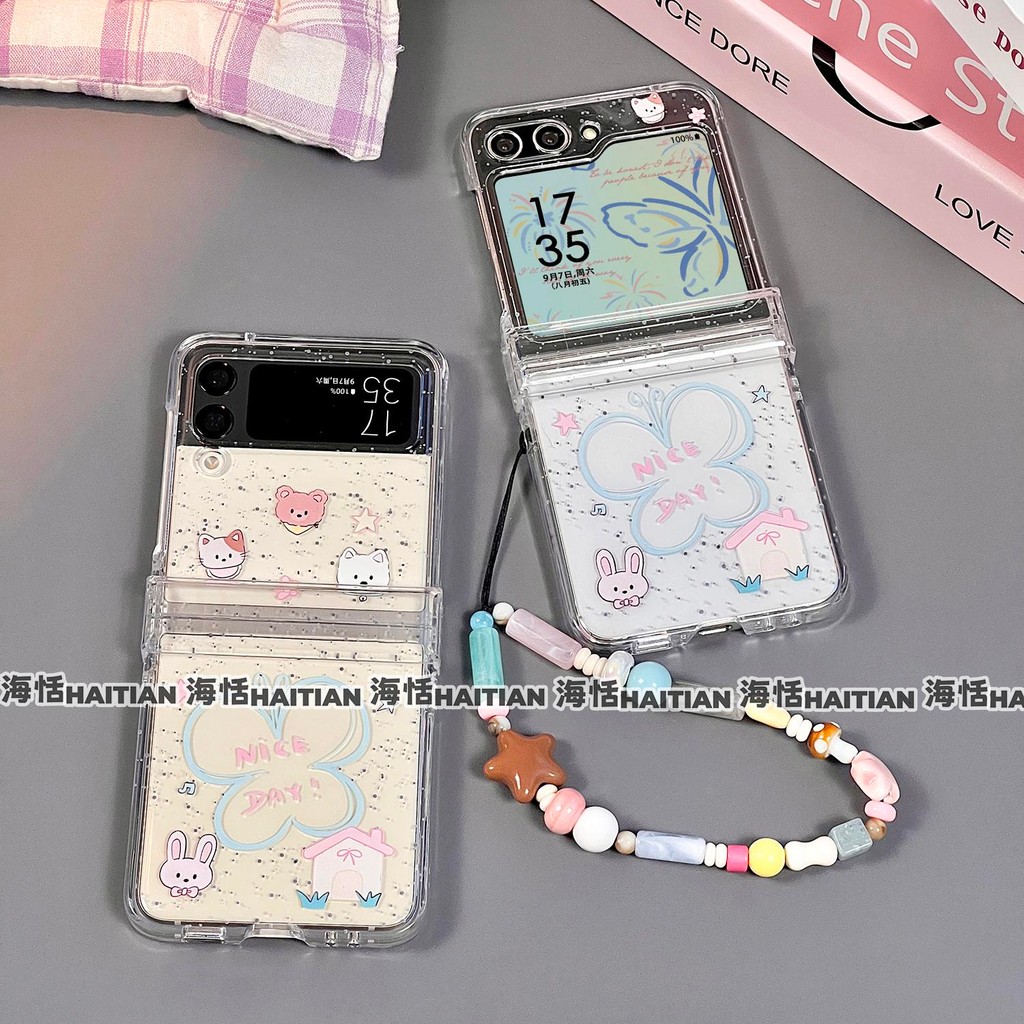 Thích Hợp Cho Samsung Galaxy Zflip7 Trong Suốt Dễ Thương Bướm Bunny Vỏ Điện Thoại Dây Gấp Cho ZFlip 6 5 4 3 5G N3Flip MixFlip 2 Vỏ Bảo Vệ Cứng