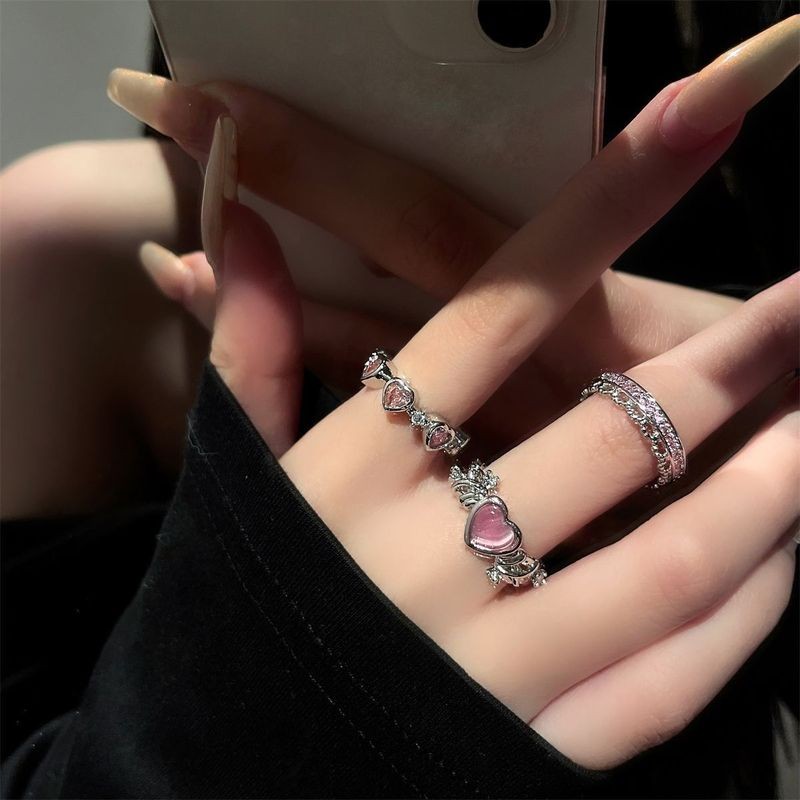 Nhẫn mở trái tim màu hồng dành cho nữ Thiết kế thích hợp Ánh sáng sang trọng có thể điều chỉnh
