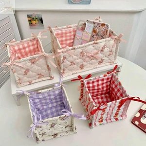 Hộp lưu trữ AWNGD, Giỏ đựng đồ để bàn vuông bằng vải Cotton, Hộp sắp xếp họa tiết gấu dung lượng cao hoạt hình Trang trí nhà cửa