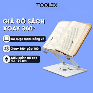 Giá Đỡ Sách , Giá Kê Sách Đế Xoay 360 Độ, Đỡ Điện Thoại, Ipad, Bảng Vẽ Có Kẹp Sách Bằng Gỗ, Thép Carbon