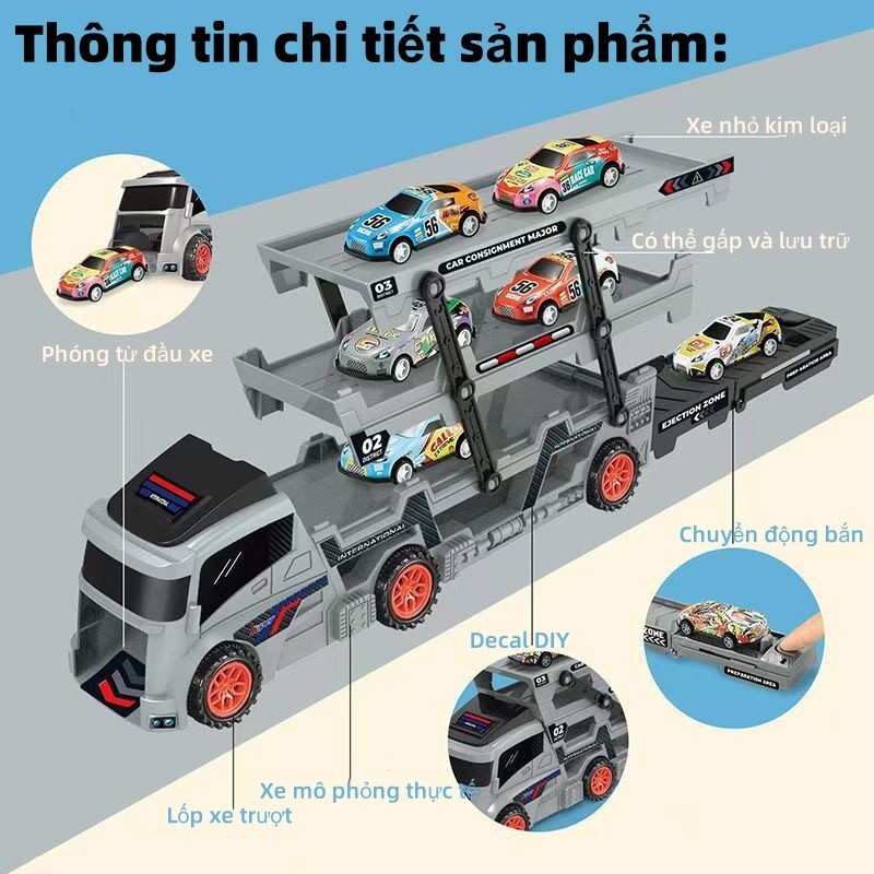 Đồ Chơi Ô Tô Xe Tải 3 Tầng, Tặng Kèm 6 Xe Hợp Kim, Mô Hình đường đua Xe Có Thể Gấp Gọn