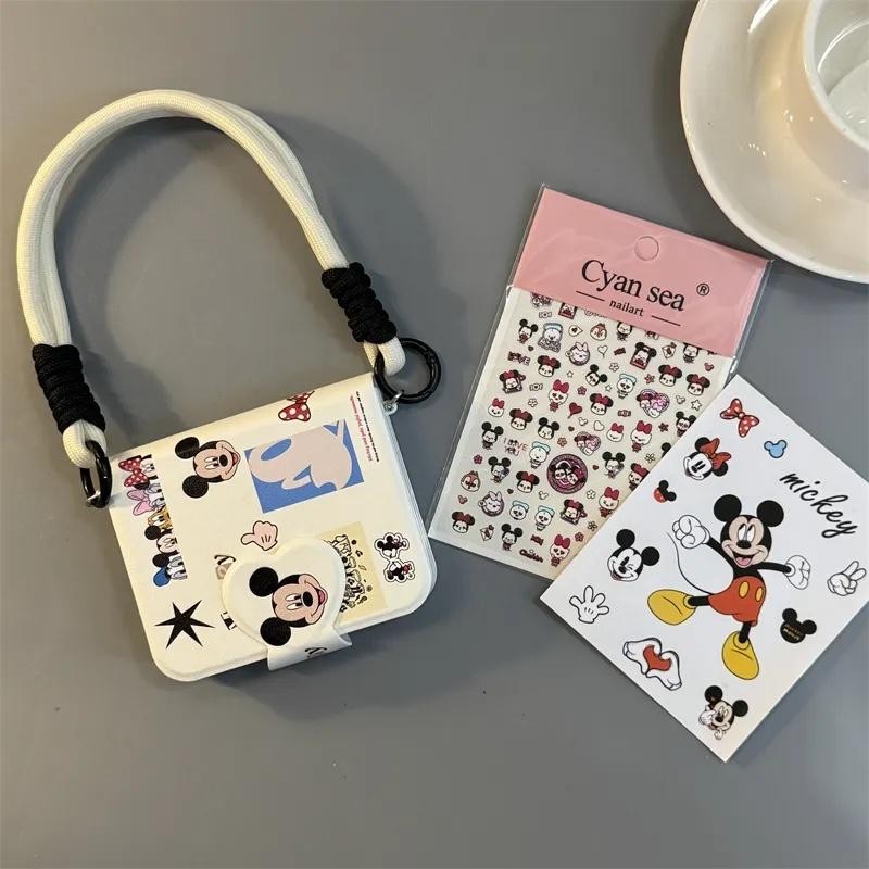 Ốp Điện Thoại Thích Hợp Cho Samsung Galaxy ZFlip7 Hoạt Hình Dễ Thương Mickey Minh Họa Miếng Dán Vòng Tay Gấp Vỏ Cho ZFlip 7 6 5 4 5G N3Flip MixFlip Dây Bảo Vệ