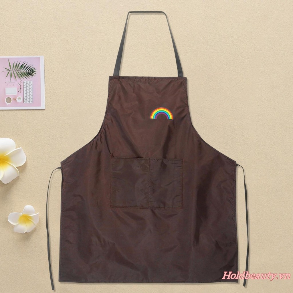 Tạp dề chống nước có thể điều chỉnh có túi cho nam nữ Tạp dề in hình cầu vồng dễ thương để nấu ăn trong nhà bếp