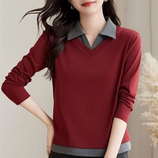 Áo thun nữ dài tay cổ Polo dáng rộng, chất liệu cotton mỏng