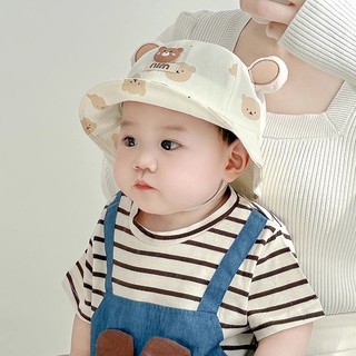 Mũ chống nắng cotton cho trẻ sơ sinh, Mềm Mại, Thoáng Khí, Thiết Kế Dễ Thương, Đính Gấu Xinh